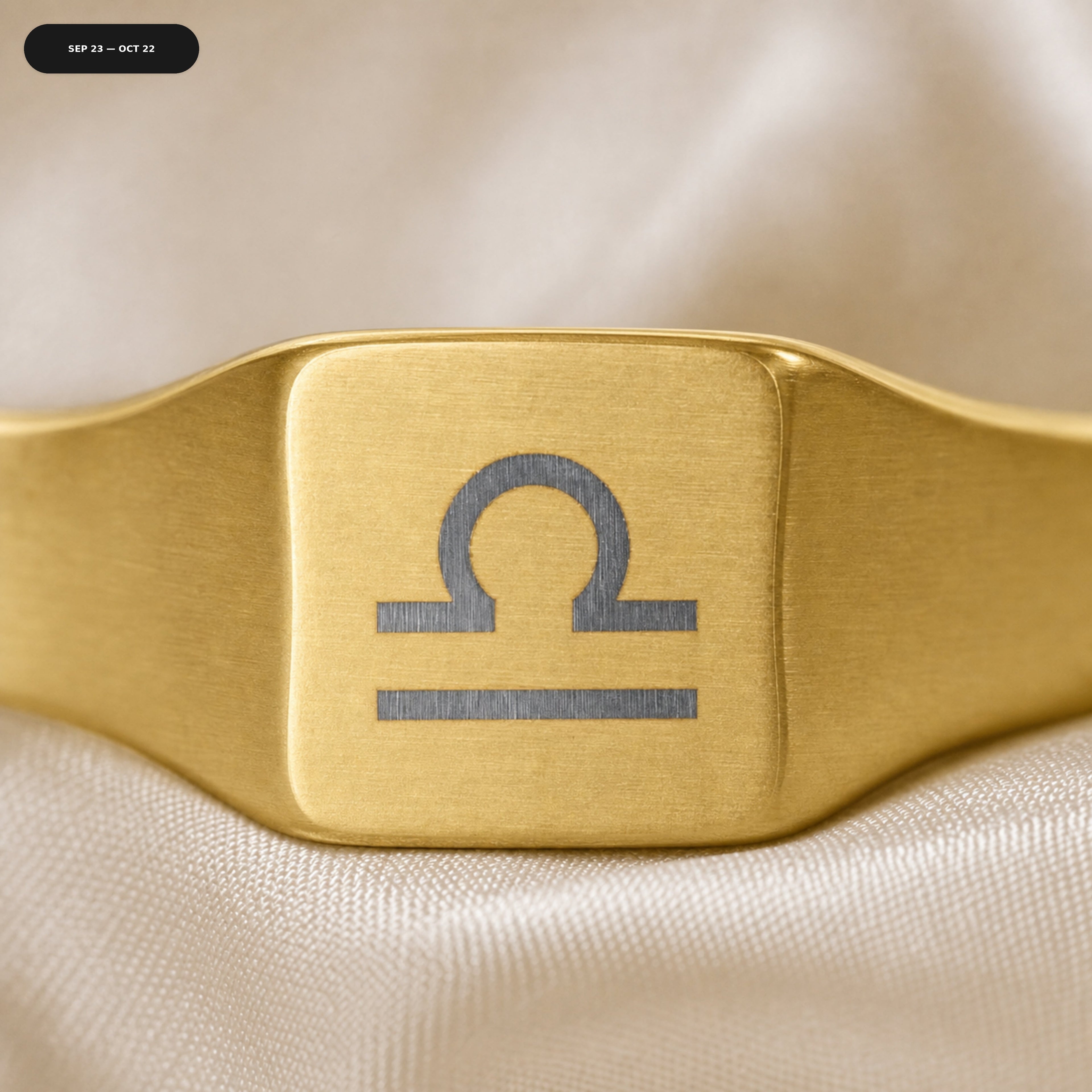 Libra Square Ring - zodiac engraved pendant with date range