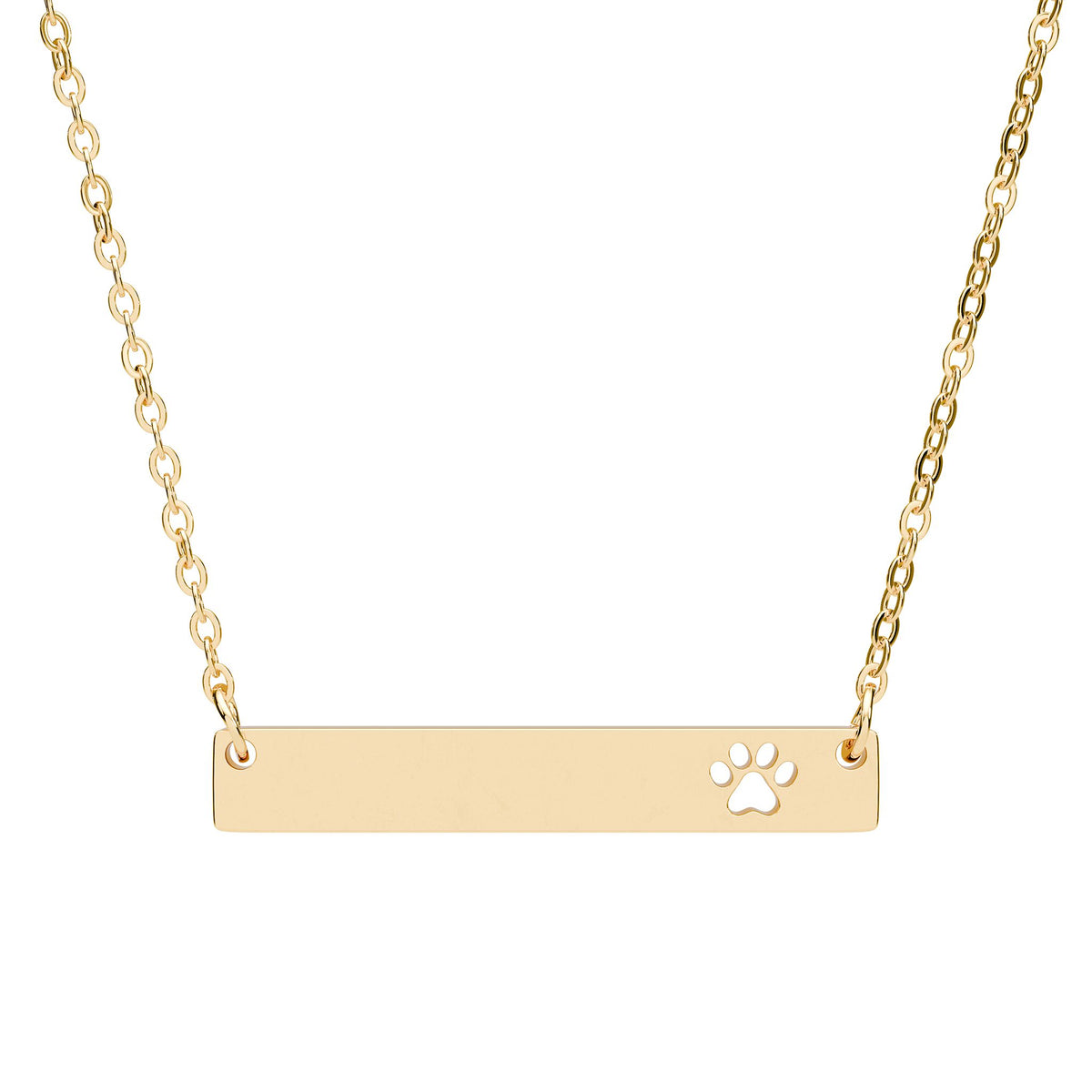 Personalized Paw Bar Necklace — Engraved Name & Cutout Paw Pendant pendant