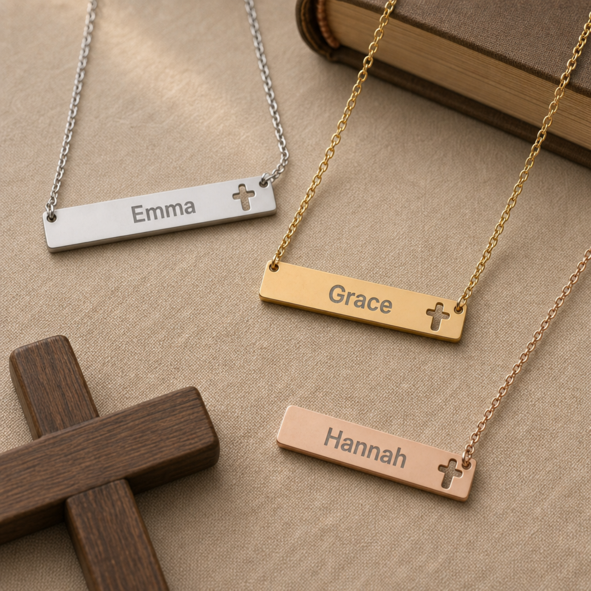 Personalized Faith Name Necklace, Name Cross Pendant, Cross Bar Necklace