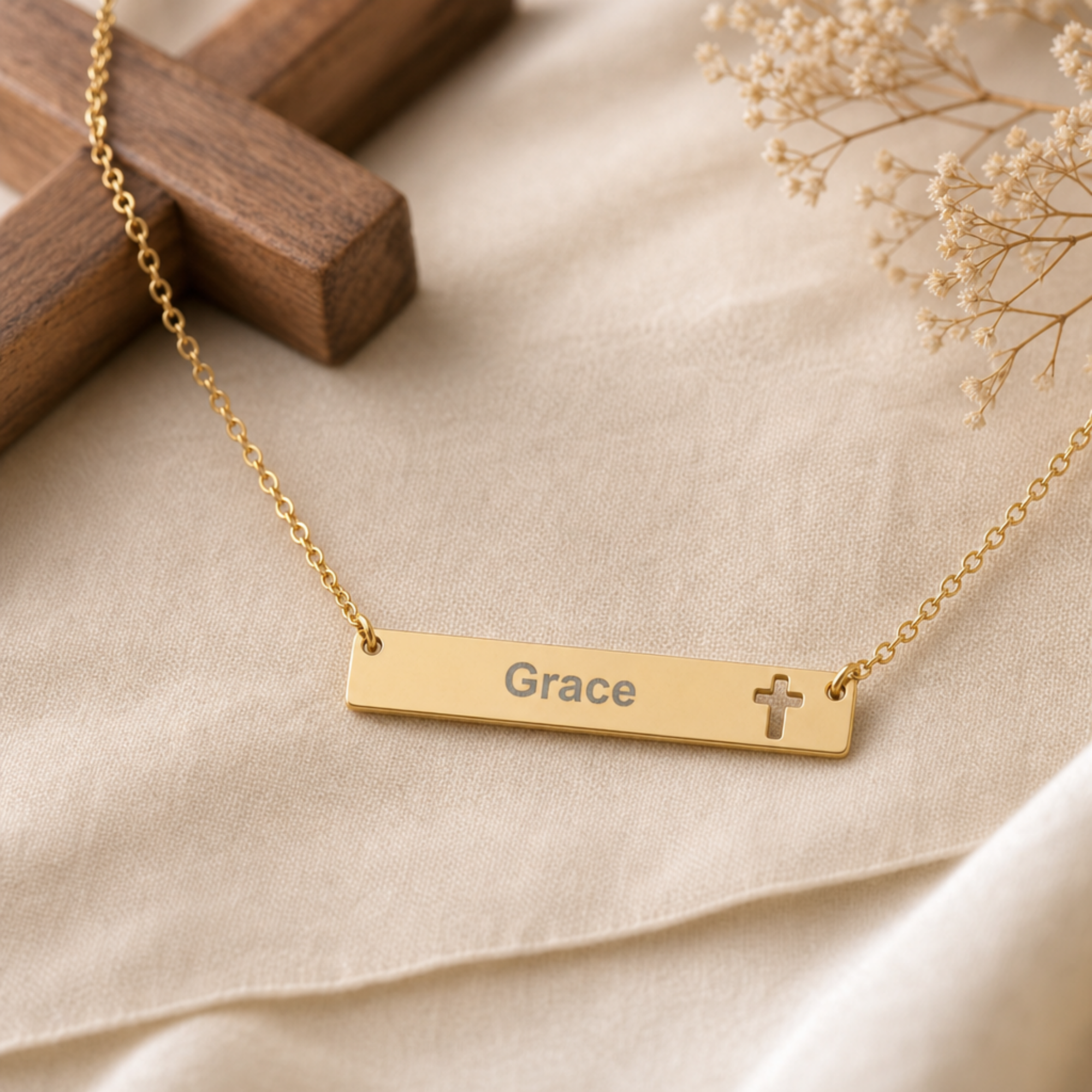 Personalized Faith Name Necklace, Name Cross Pendant, Cross Bar Necklace
