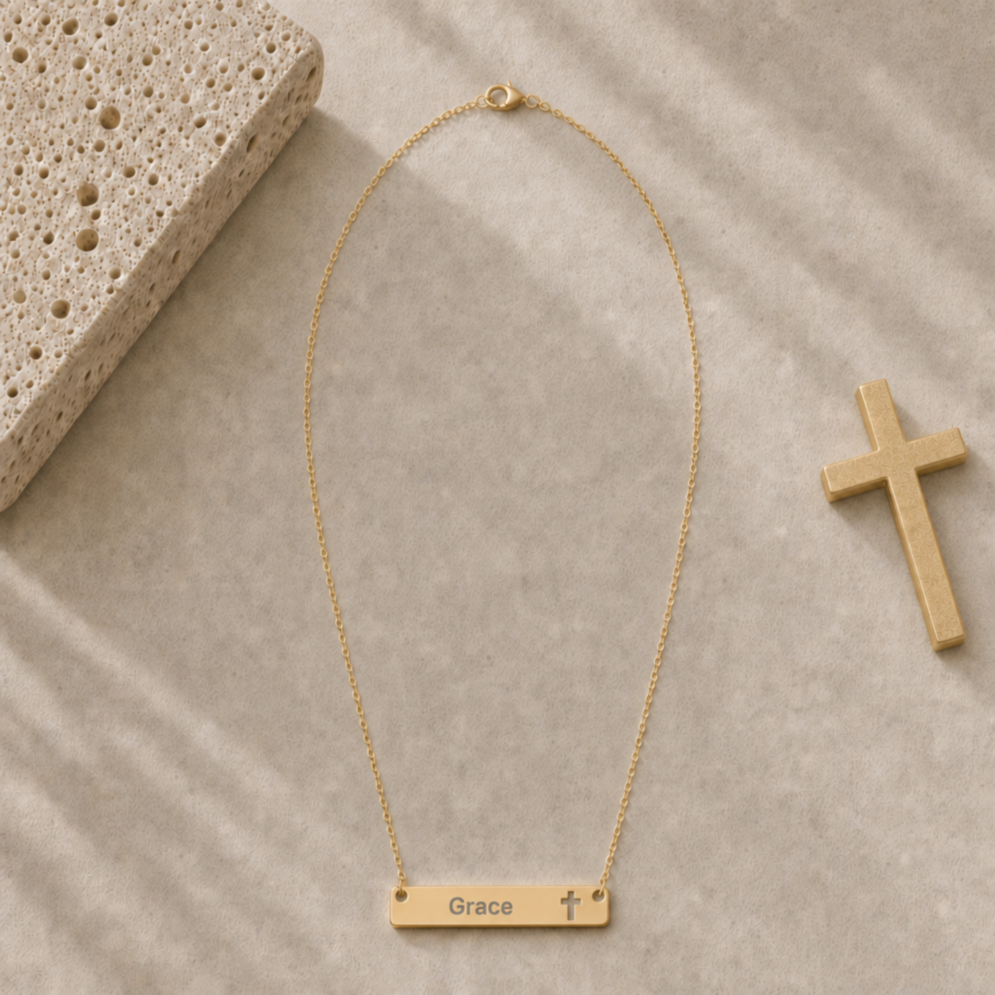 Personalized Faith Name Necklace, Name Cross Pendant, Cross Bar Necklace