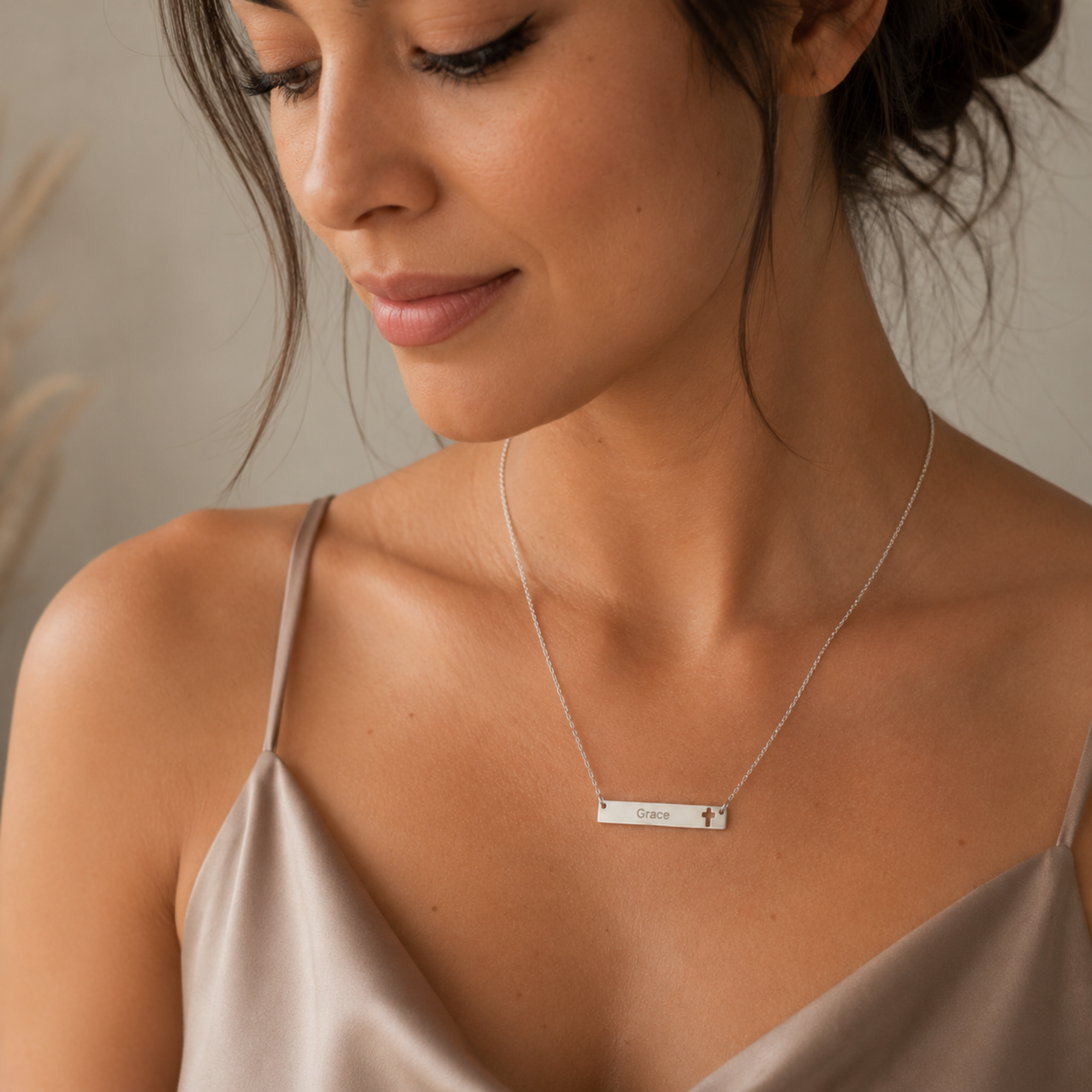 Personalized Faith Name Necklace, Name Cross Pendant, Cross Bar Necklace