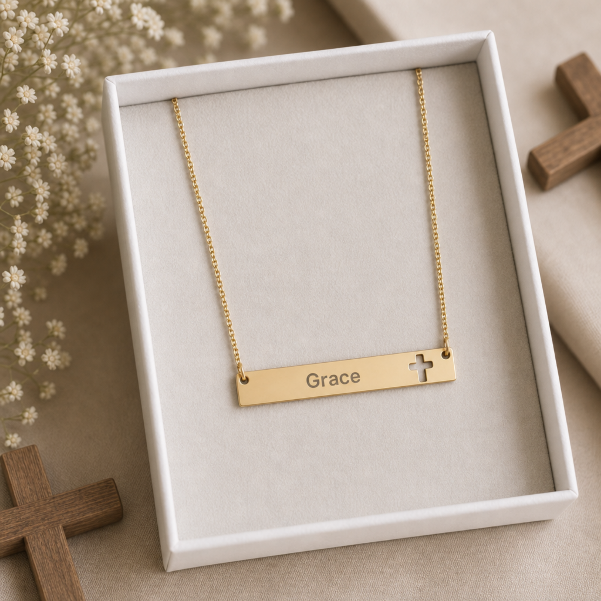 Personalized Faith Name Necklace, Name Cross Pendant, Cross Bar Necklace