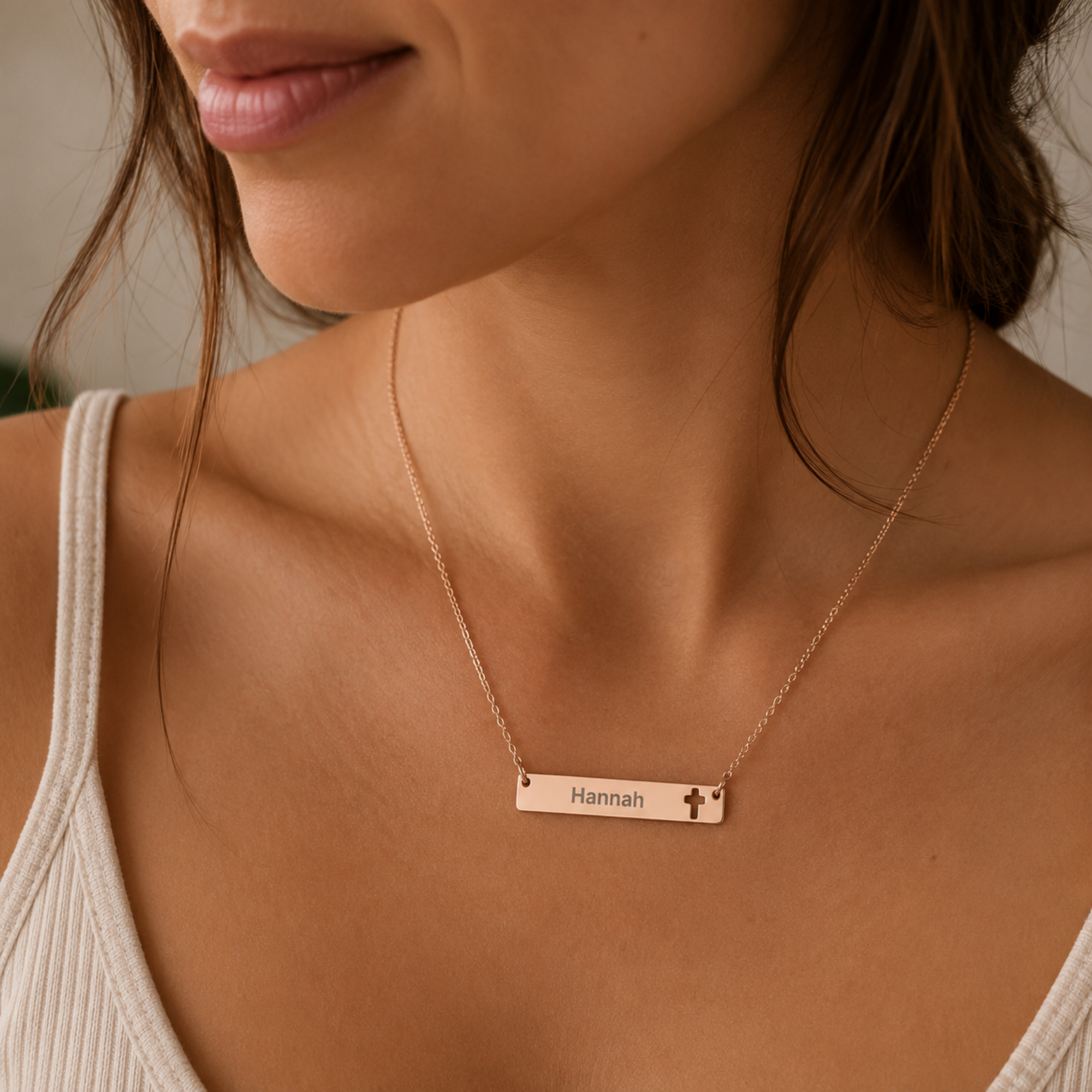 Personalized Faith Name Necklace, Name Cross Pendant, Cross Bar Necklace