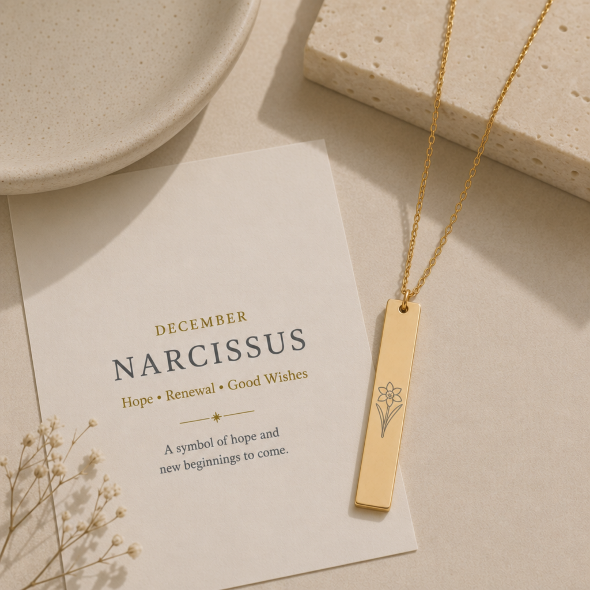 Narcissus Necklace, December Flower Necklace, December Birth Flower