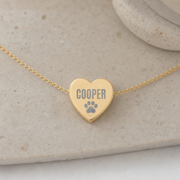 Personalized Pawprint Necklace, Paw Heart Necklace, Puppy Paw Pendant
