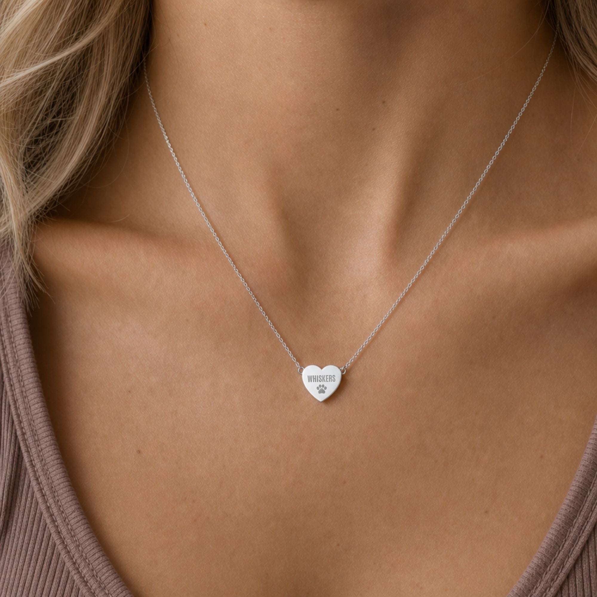 Personalized Pawprint Necklace, Paw Heart Necklace, Puppy Paw Pendant