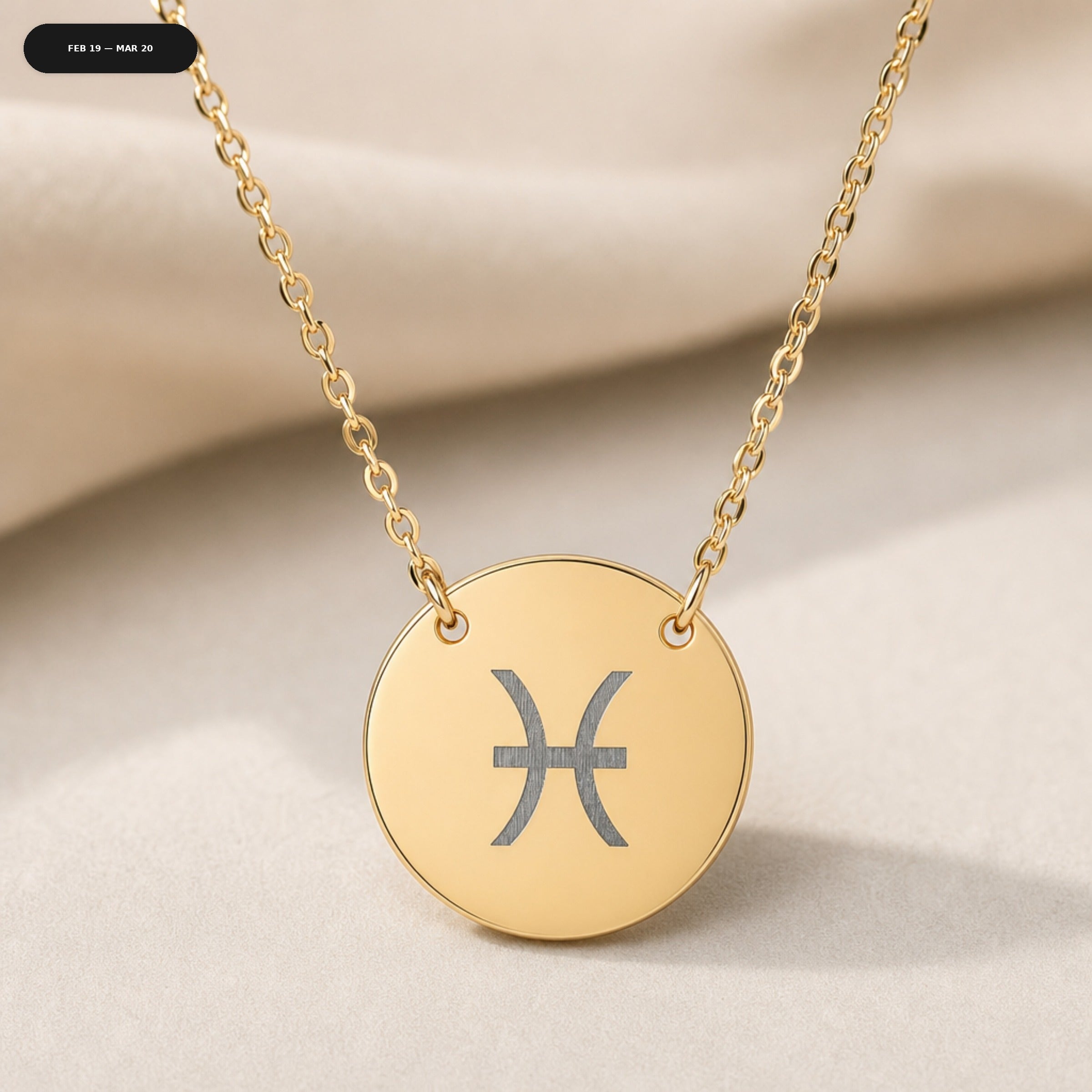 Pisces Coin Necklace - zodiac engraved pendant with date range