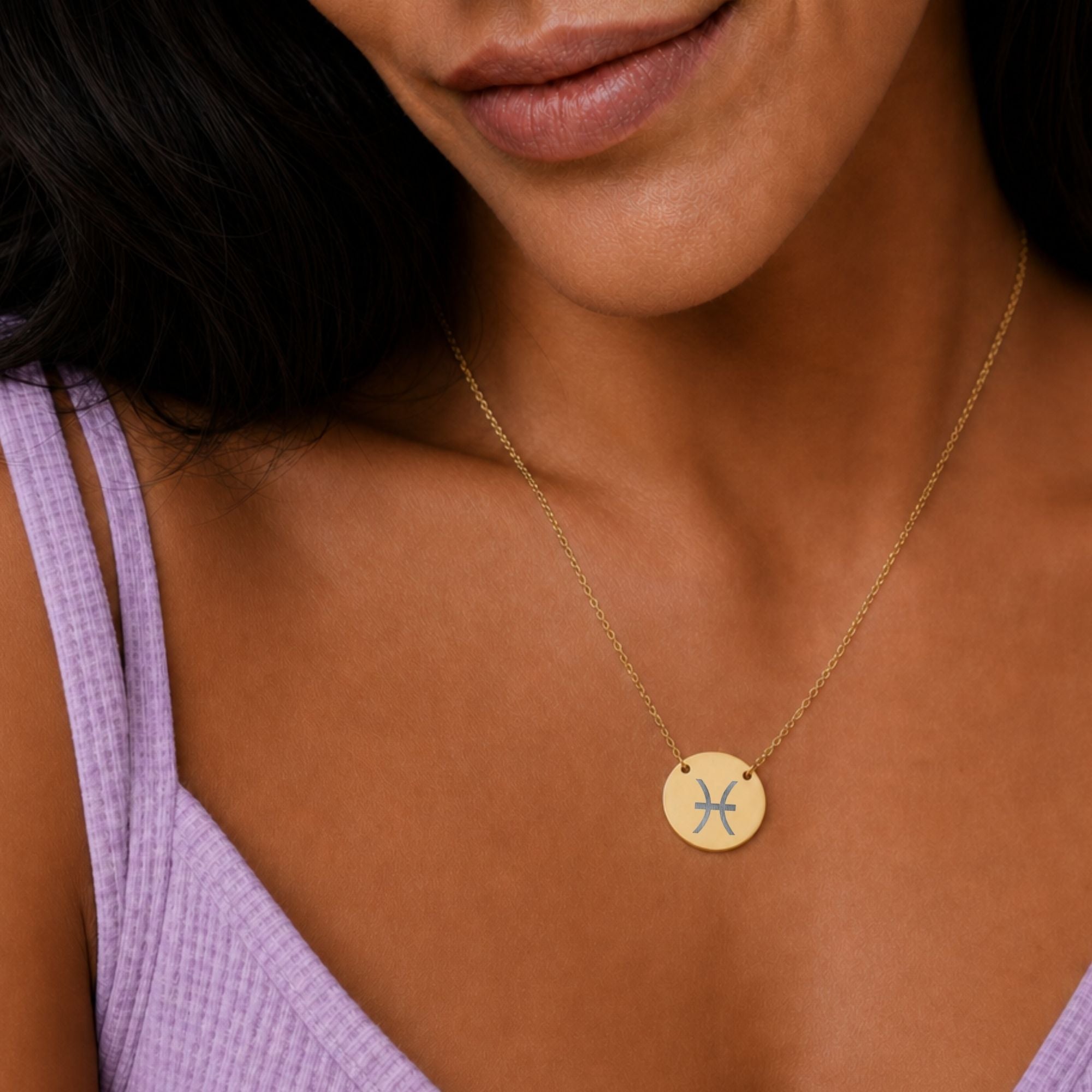 Pisces Zodiac Jewelry, Pisces Symbol Necklace, Pisces Coin Pendant, Pisces Coin Necklace