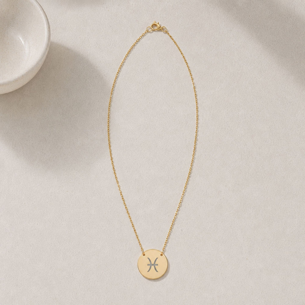 Pisces Zodiac Jewelry, Pisces Symbol Necklace, Pisces Coin Pendant, Pisces Coin Necklace