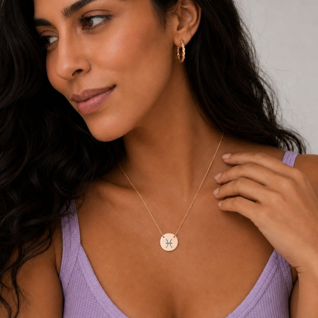 Pisces Zodiac Jewelry, Pisces Symbol Necklace, Pisces Coin Pendant, Pisces Coin Necklace