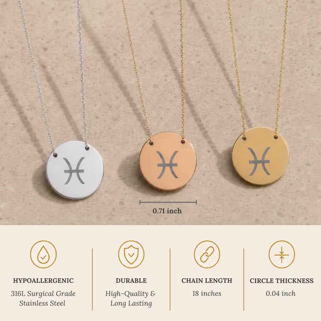 Pisces Zodiac Jewelry, Pisces Symbol Necklace, Pisces Coin Pendant, Pisces Coin Necklace