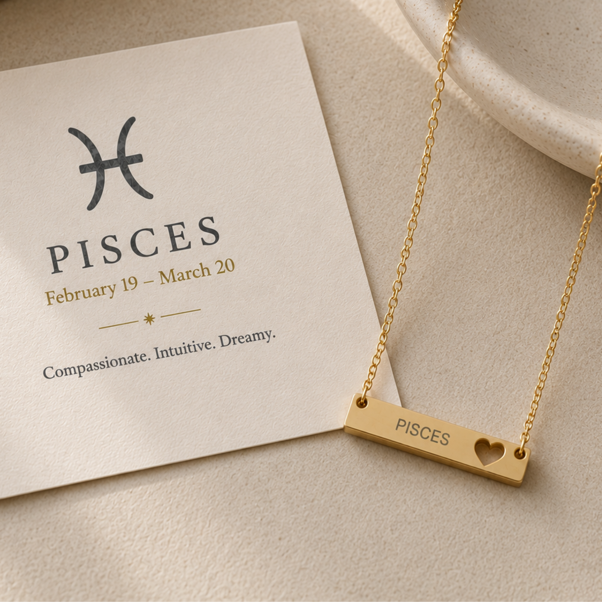 Pisces Pendant, Zodiac Bar Necklace, Birth Sign Necklace, Nontarnish Necklace