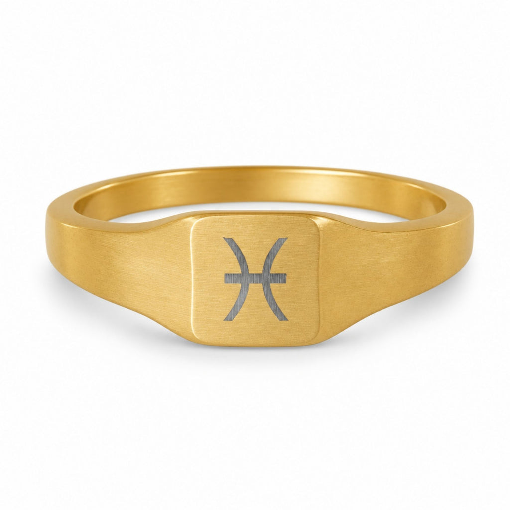 Pisces Signet Ring, Pisces Ring, Zodiac Signet Ring, Square Signet Ring