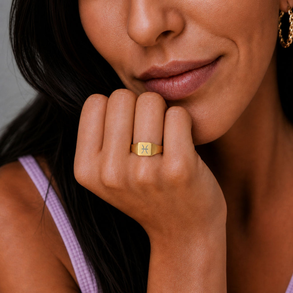 Pisces Signet Ring, Pisces Ring, Zodiac Signet Ring, Square Signet Ring