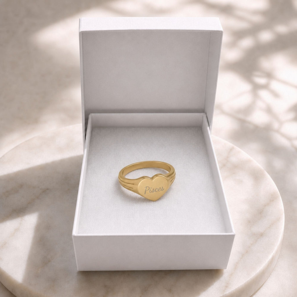 Pisces Signet Ring, Pisces Ring, Star Signet Ring, Heart Signet Ring