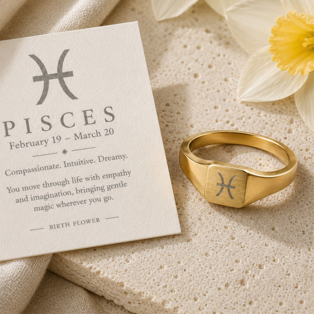 Pisces Signet Ring, Pisces Ring, Zodiac Signet Ring, Square Signet Ring