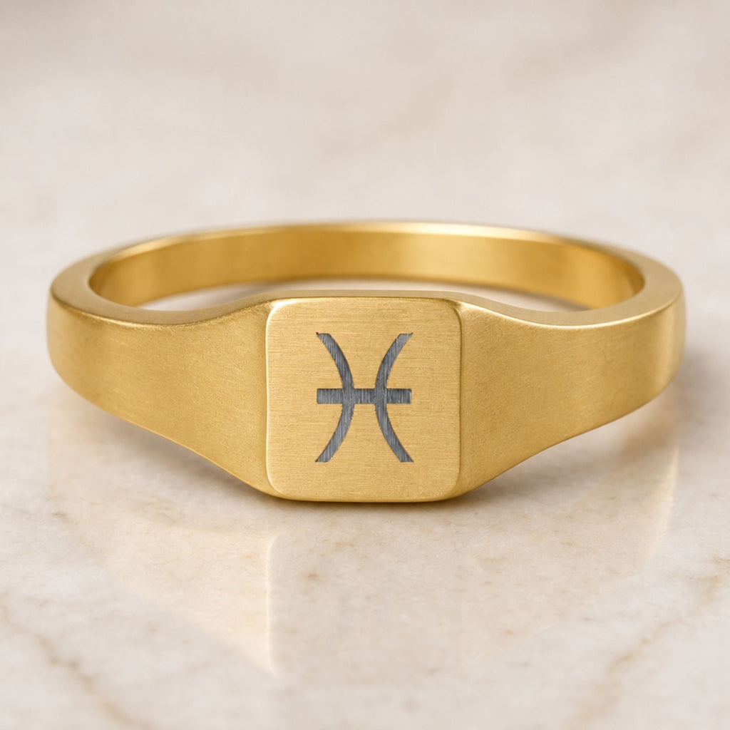 Pisces Signet Ring, Pisces Ring, Zodiac Signet Ring, Square Signet Ring
