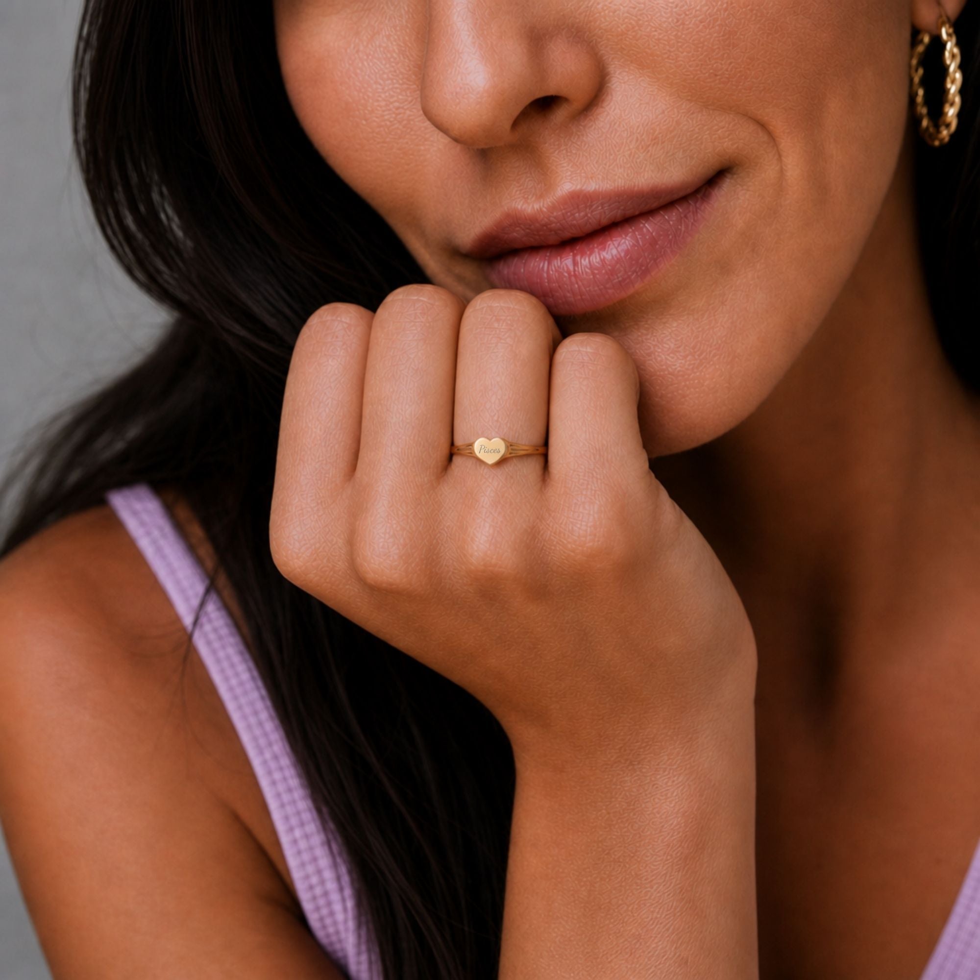 Pisces Signet Ring, Pisces Ring, Star Signet Ring, Heart Signet Ring
