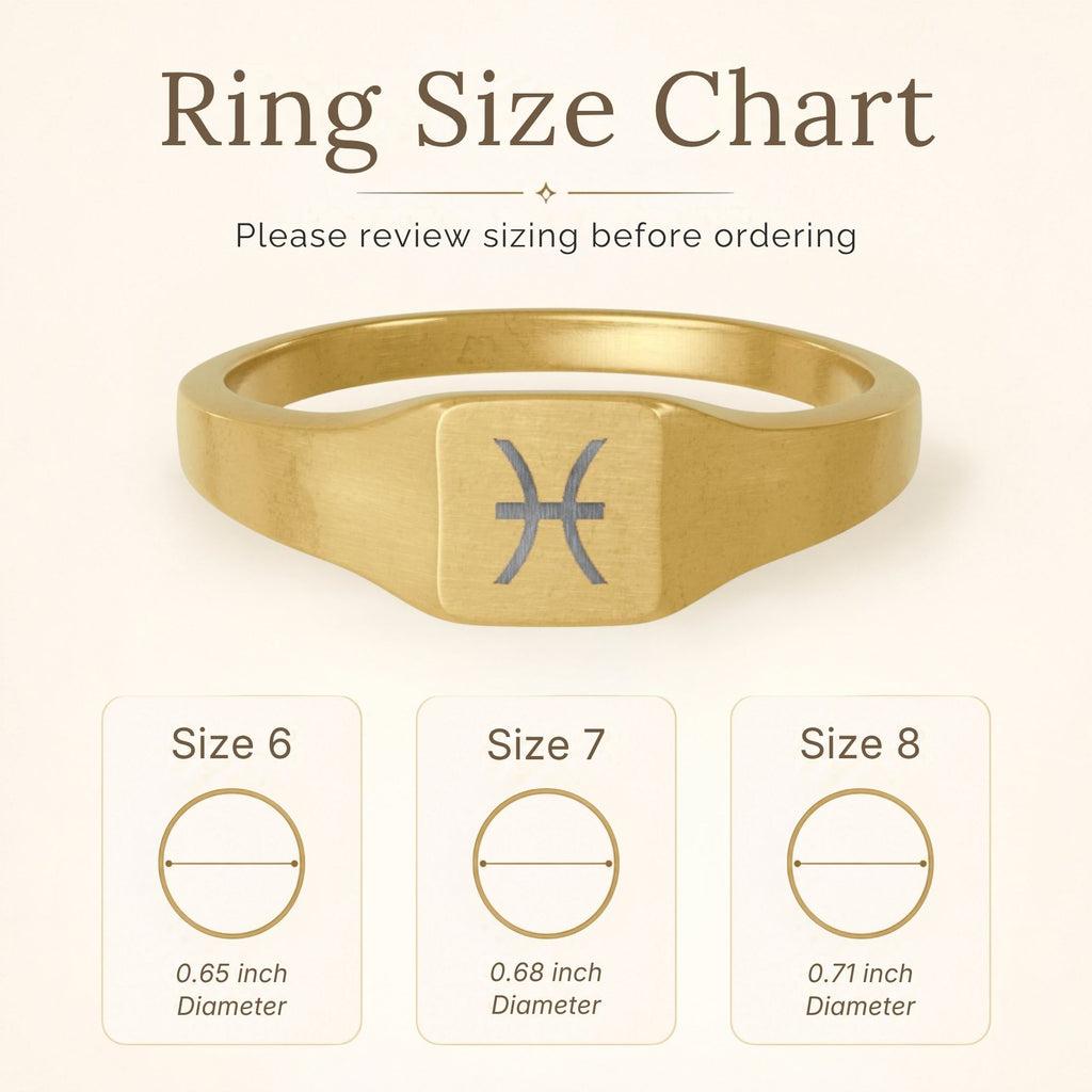 Pisces Signet Ring, Pisces Ring, Zodiac Signet Ring, Square Signet Ring