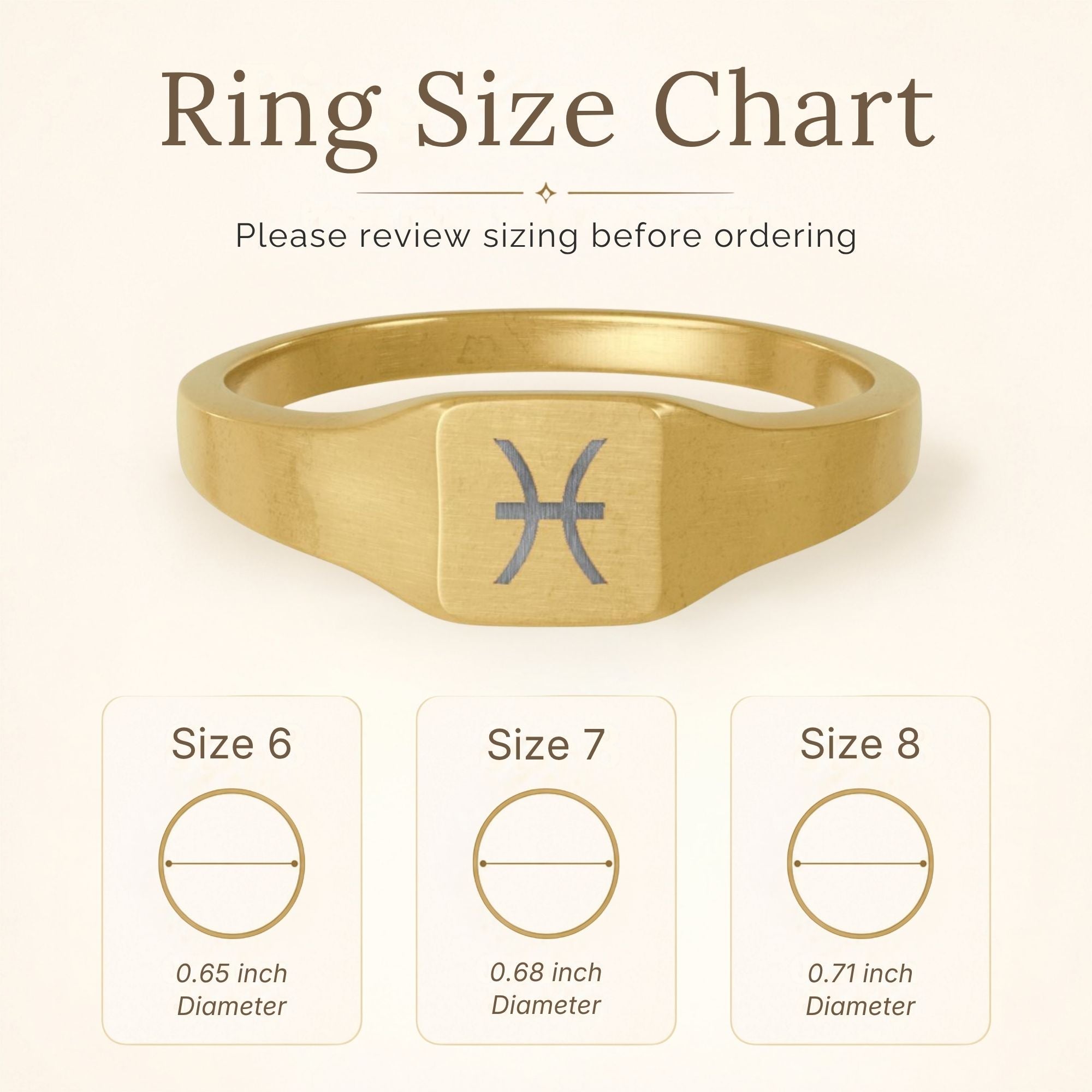 Pisces Signet Ring, Pisces Ring, Zodiac Signet Ring, Square Signet Ring