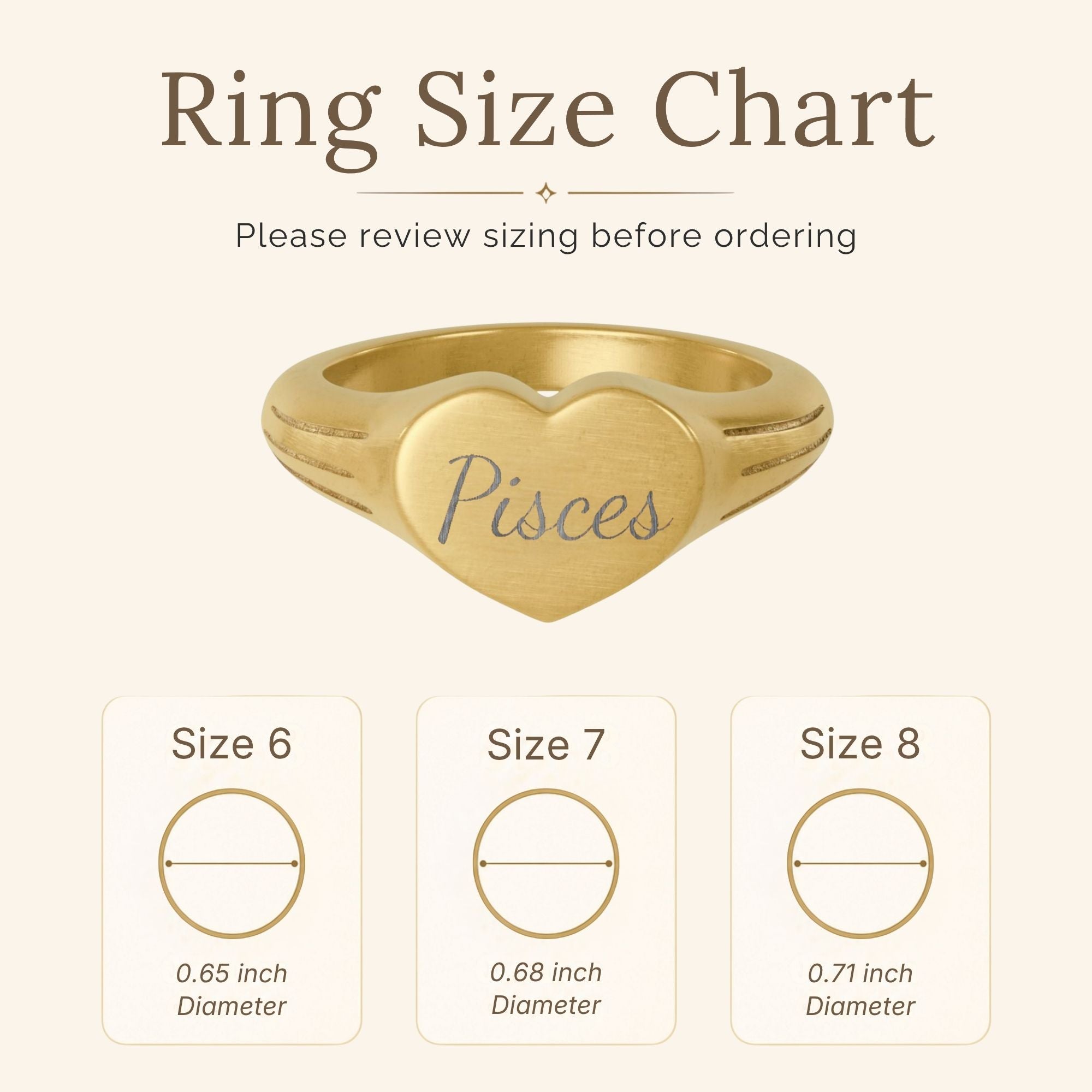 Pisces Signet Ring, Pisces Ring, Star Signet Ring, Heart Signet Ring