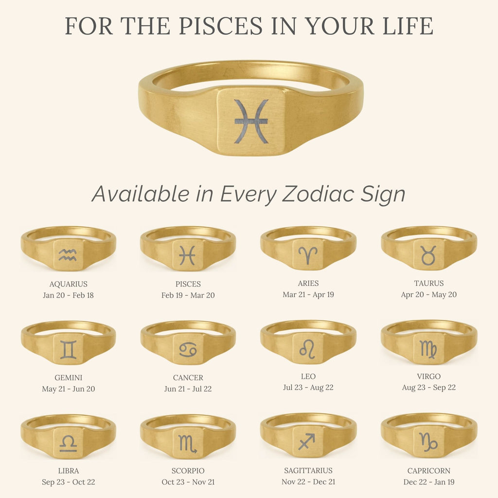 Pisces Signet Ring, Pisces Ring, Zodiac Signet Ring, Square Signet Ring