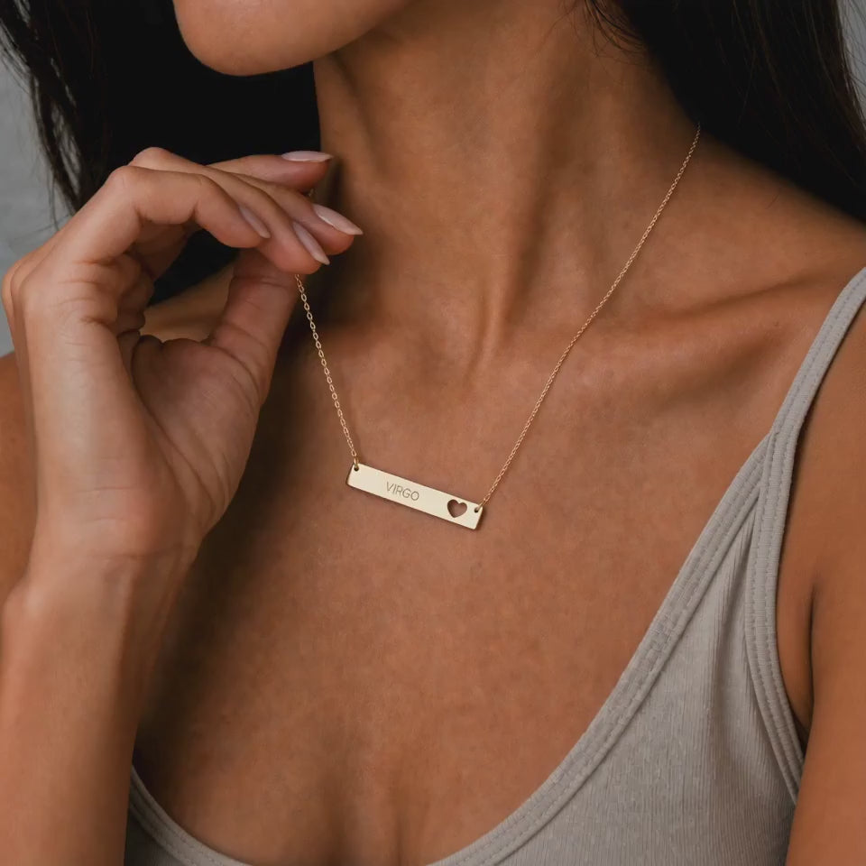 Virgo Sign Necklace, Virgo Pendant, Zodiac Bar Necklace, Birth Sign Necklace