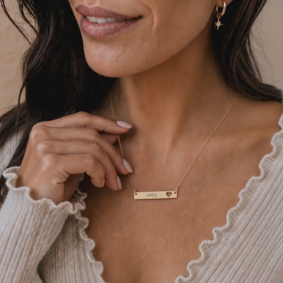 Aries Sign Necklace, Aries Pendant, Zodiac Bar Necklace, Birth Sign Necklace