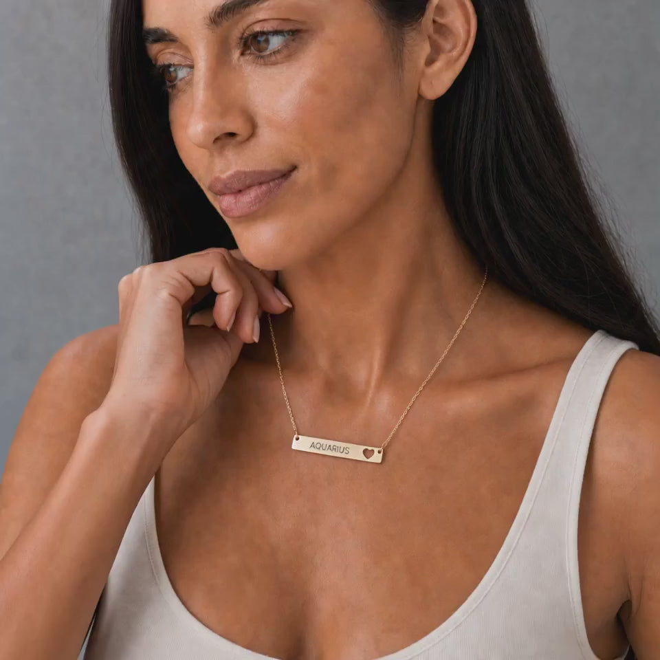 Aquarius Pendant, Aquarius Necklace, Zodiac Bar Necklace, Birth Sign Necklace
