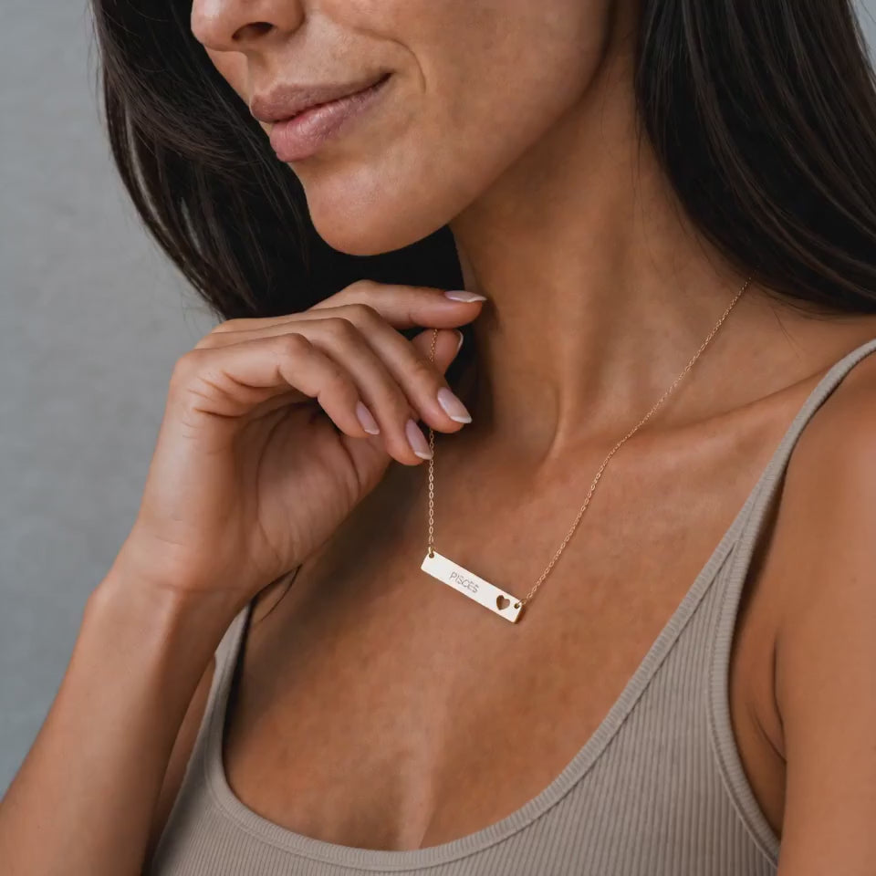 Pisces Pendant, Zodiac Bar Necklace, Birth Sign Necklace, Nontarnish Necklace