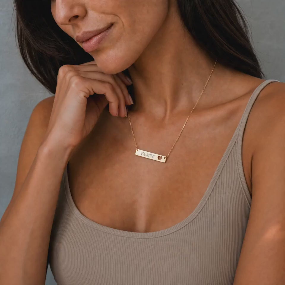 Gemini Pendant, Zodiac Bar Necklace, Birth Sign Necklace, Nontarnish Necklace
