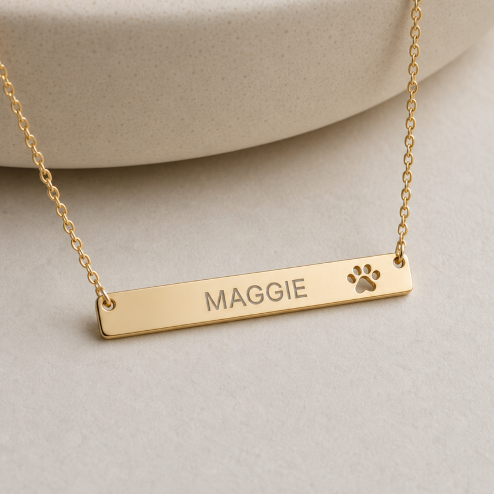 Personalized Pet Bar Necklace, Puppy Paw Pendant, Pawprint Necklace