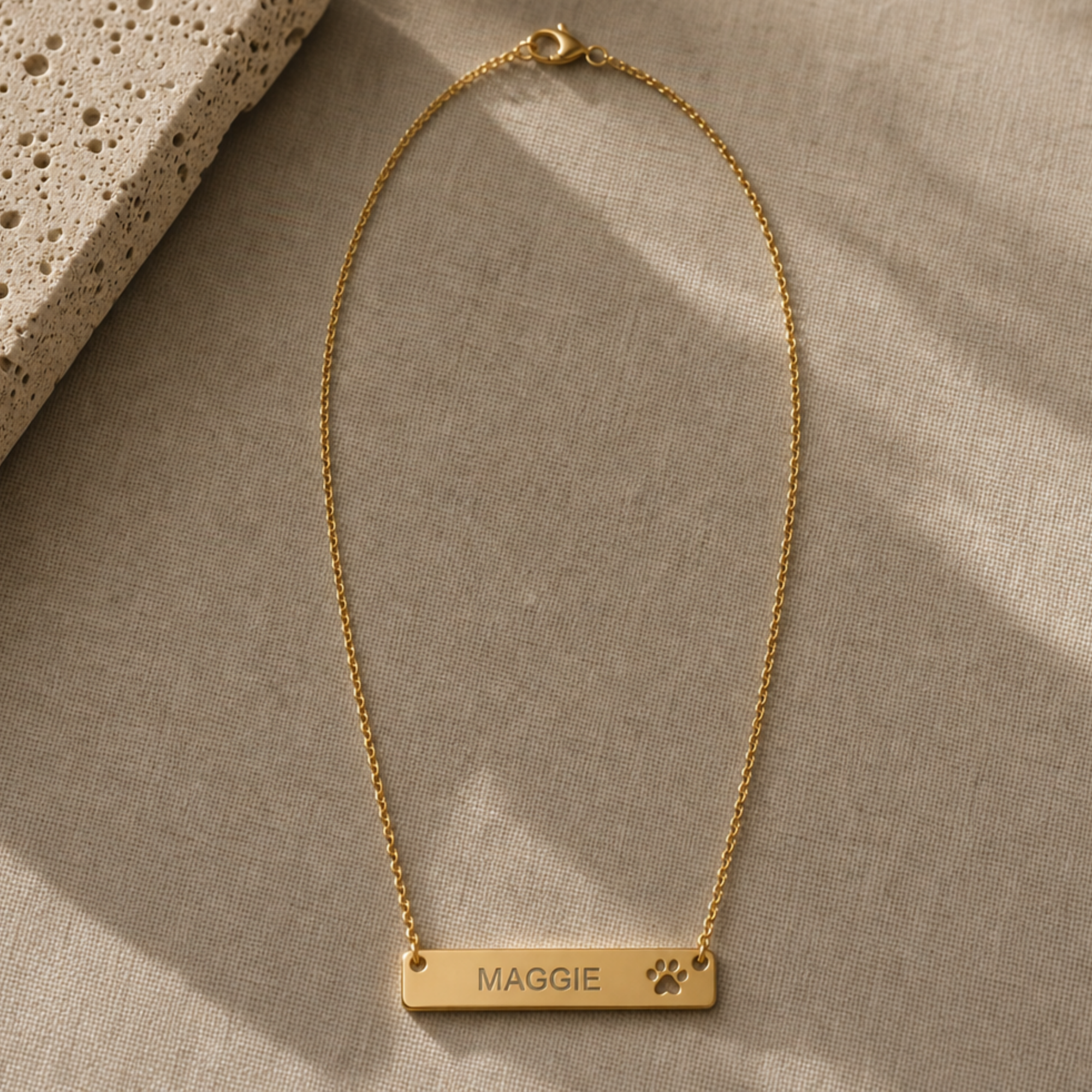 Personalized Pet Bar Necklace, Puppy Paw Pendant, Pawprint Necklace