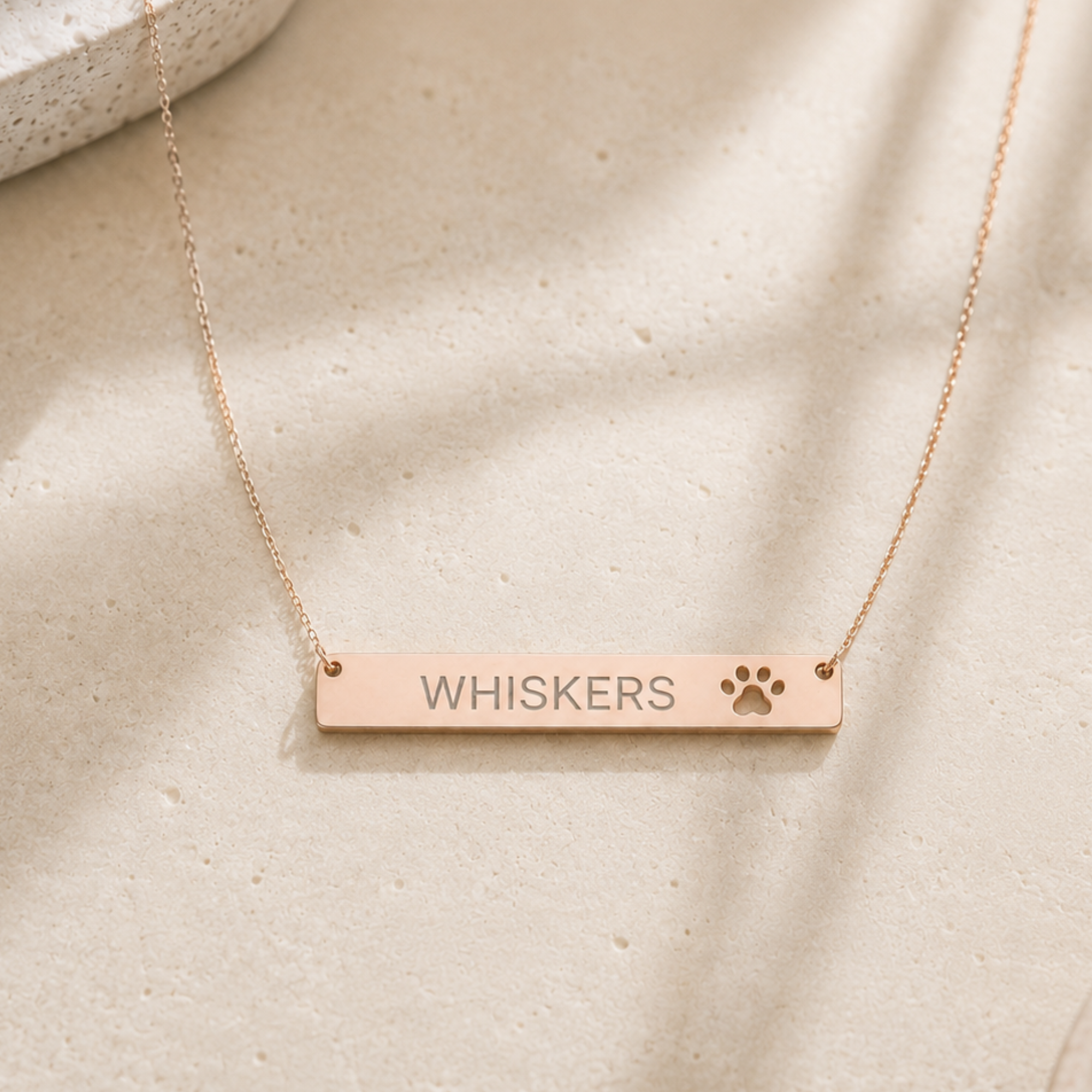 Personalized Pet Bar Necklace, Puppy Paw Pendant, Pawprint Necklace
