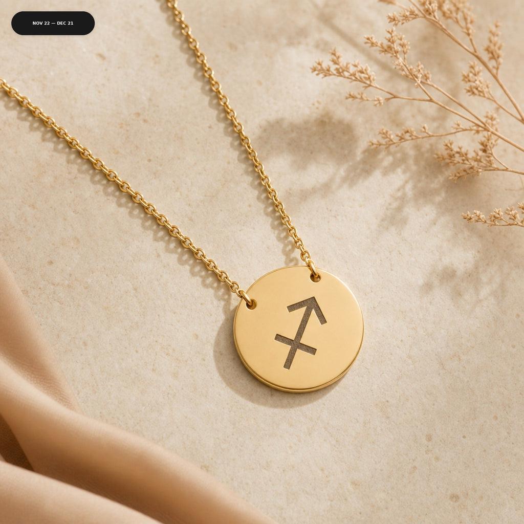 Sagittarius Coin Necklace - zodiac engraved pendant with date range