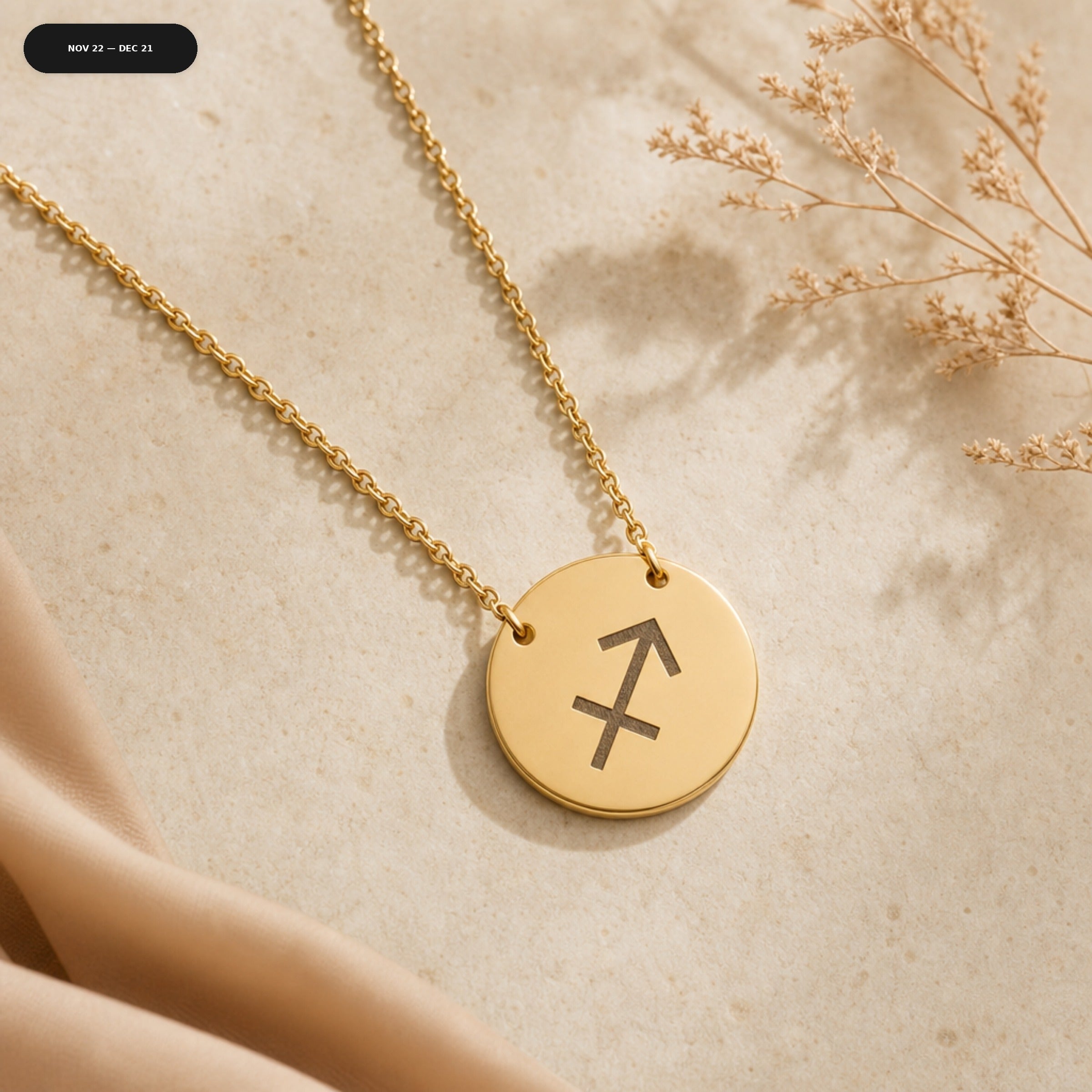 Sagittarius Coin Necklace - zodiac engraved pendant with date range