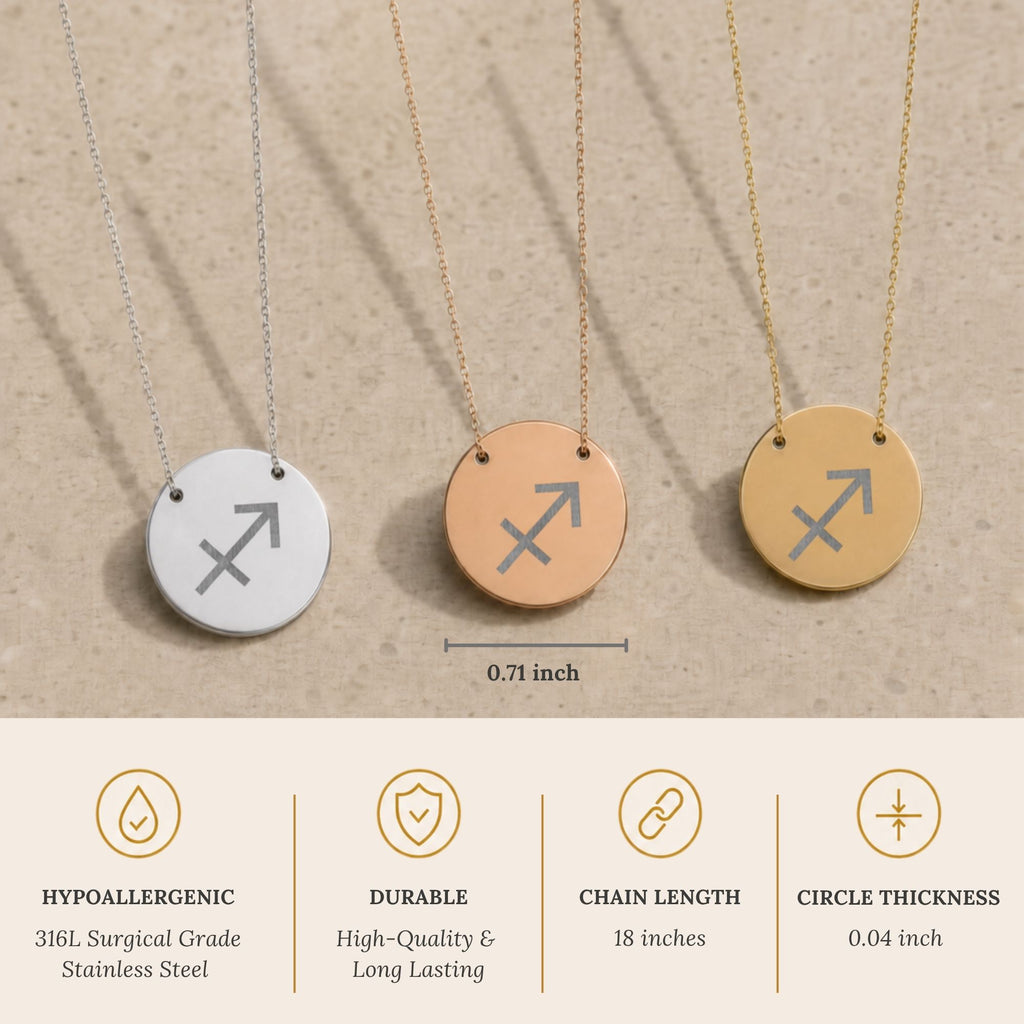 Sagittarius Coin Necklace, Zodiac Coin Pendant, Birth Sign Necklace