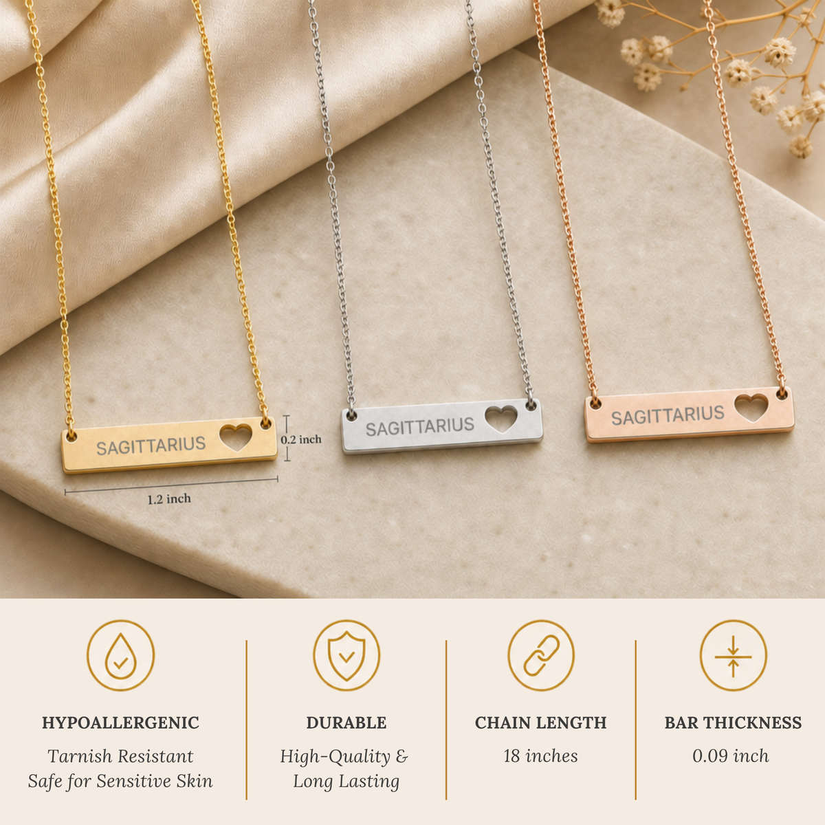 Sagittarius Pendant, Sagittarius Necklace, Zodiac Bar Necklace, Birth Sign Necklace
