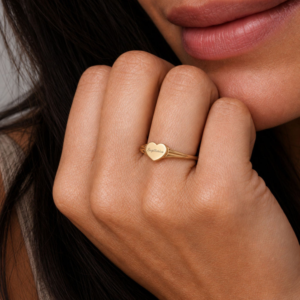 Sagittarius Ring, Star Signet Ring, Heart Signet Ring, Zodiac Signet Ring