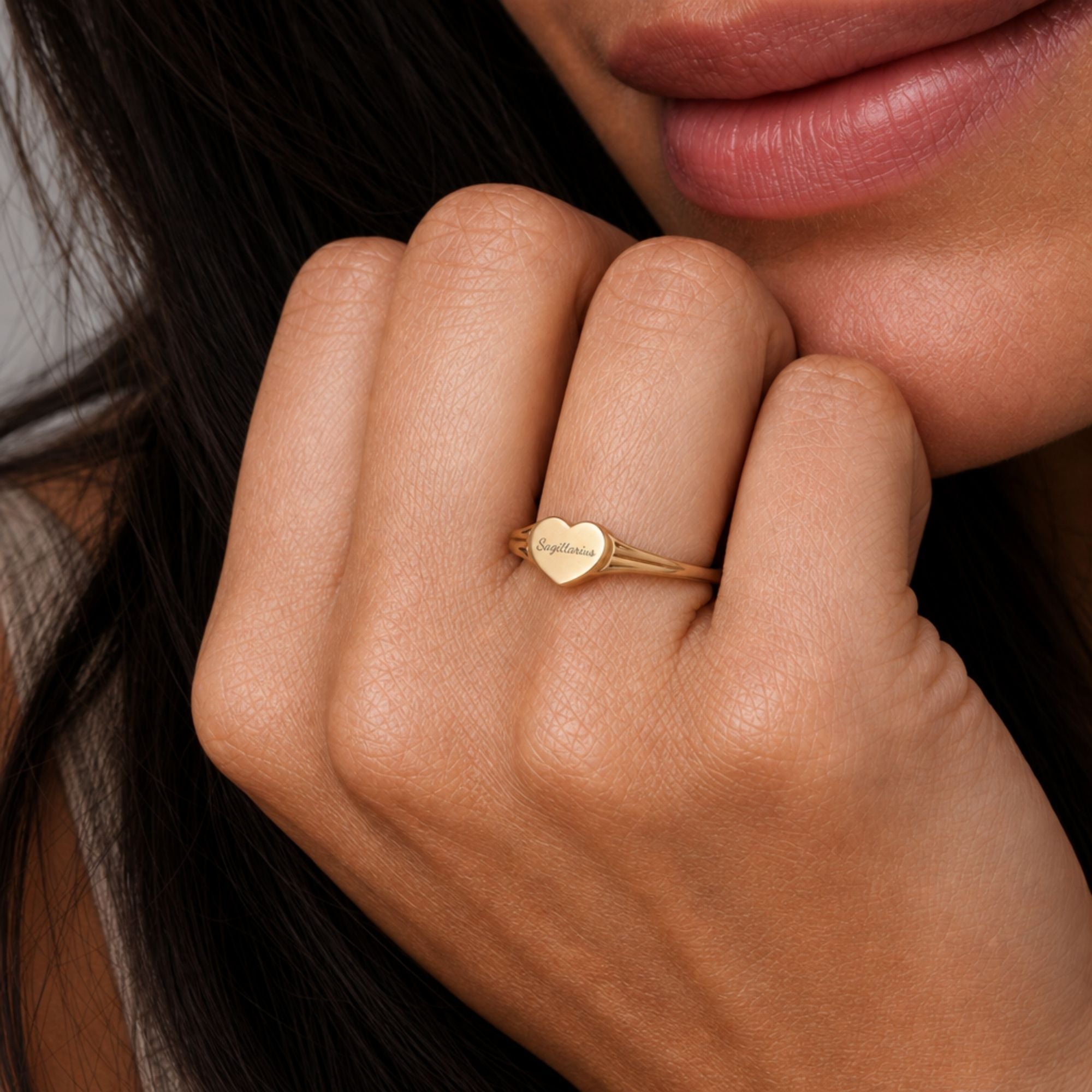 Sagittarius Ring, Star Signet Ring, Heart Signet Ring, Zodiac Signet Ring