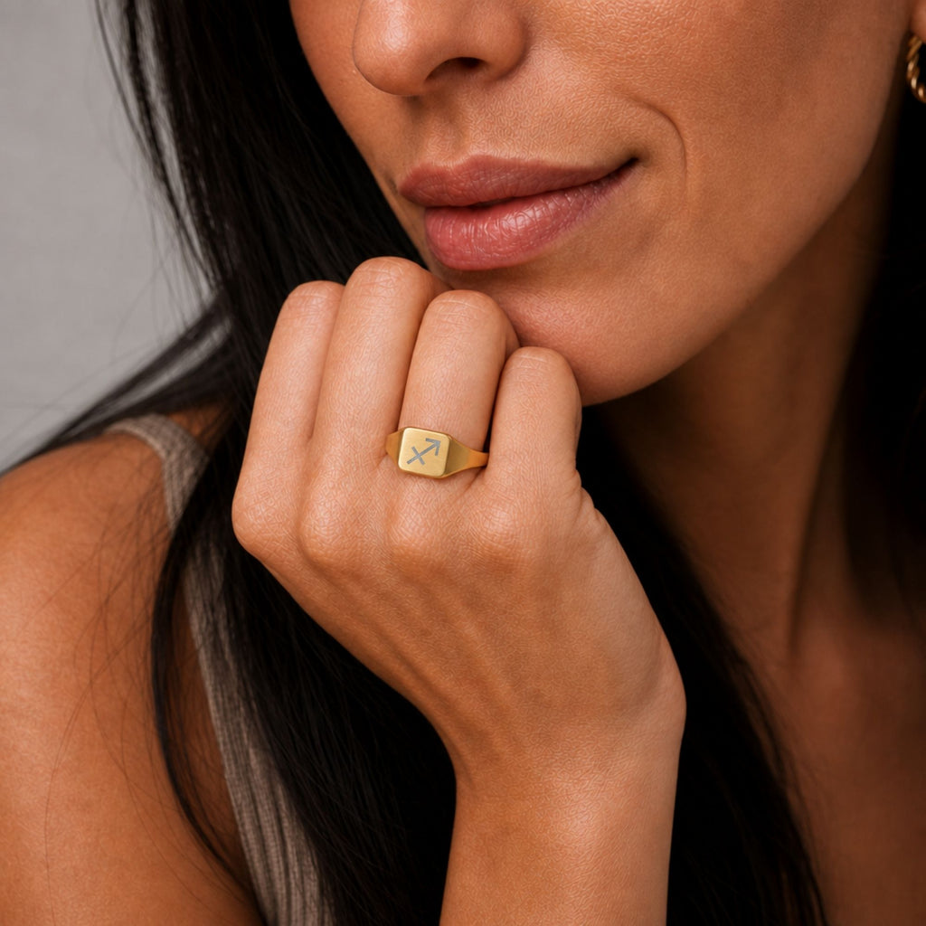 Sagittarius Ring, Zodiac Signet Ring, Square Signet Ring, Star Signet Ring