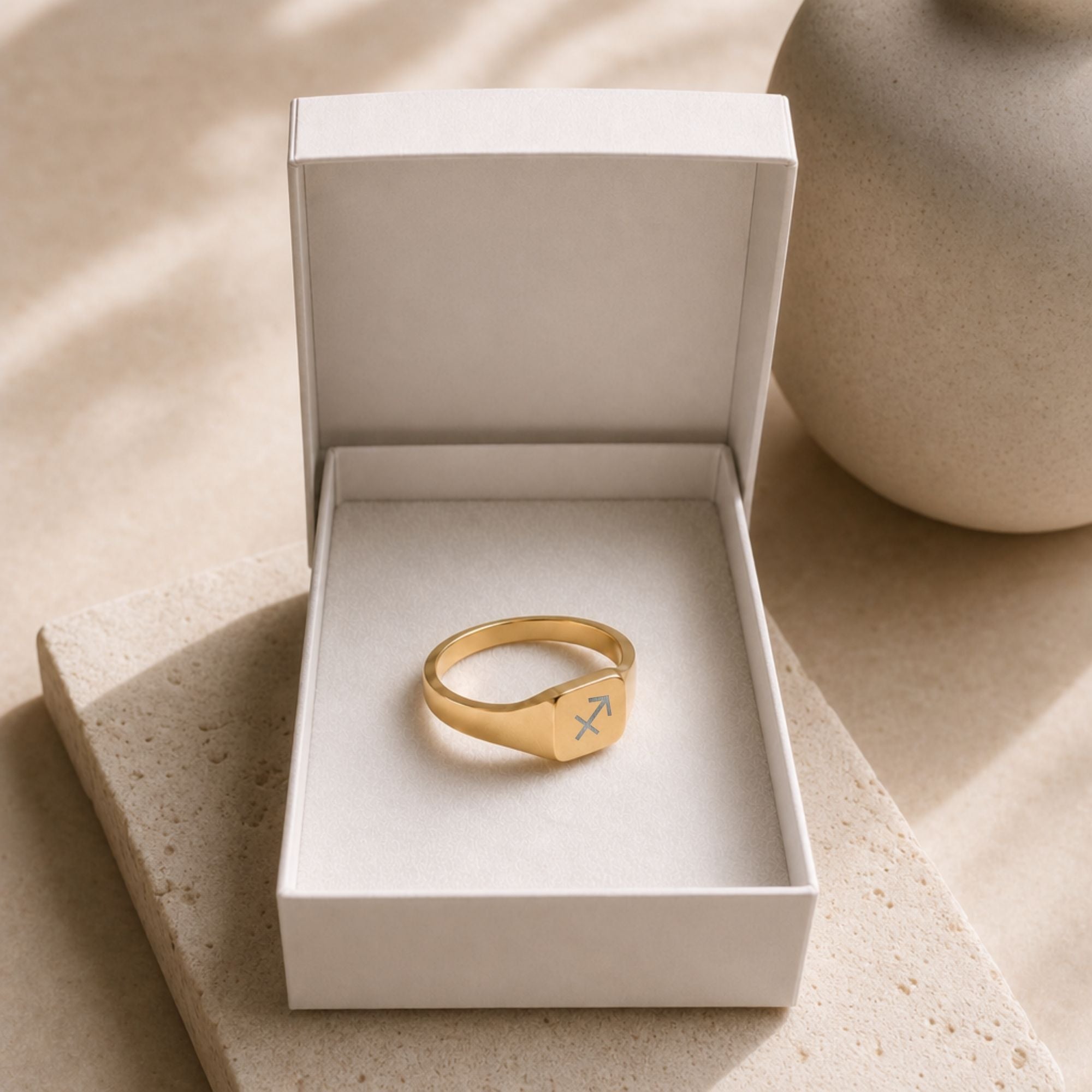 Sagittarius Ring, Zodiac Signet Ring, Square Signet Ring, Star Signet Ring