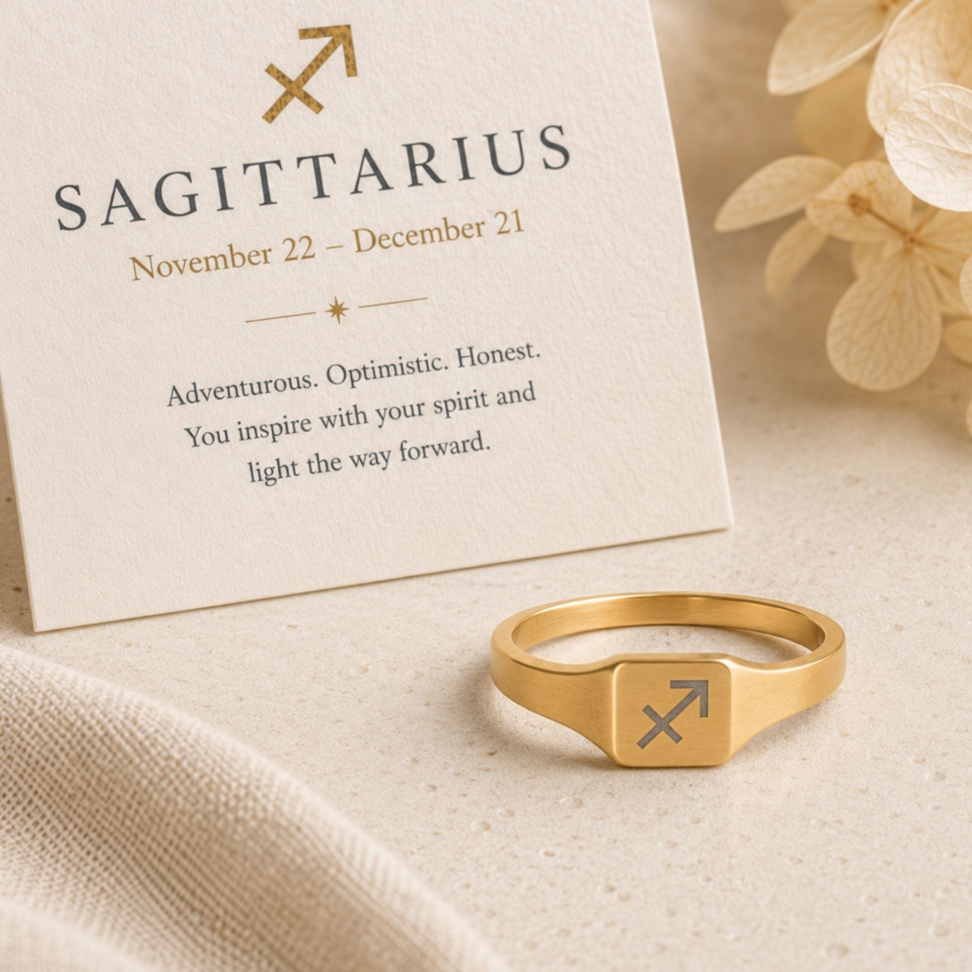 Sagittarius Ring, Zodiac Signet Ring, Square Signet Ring, Star Signet Ring