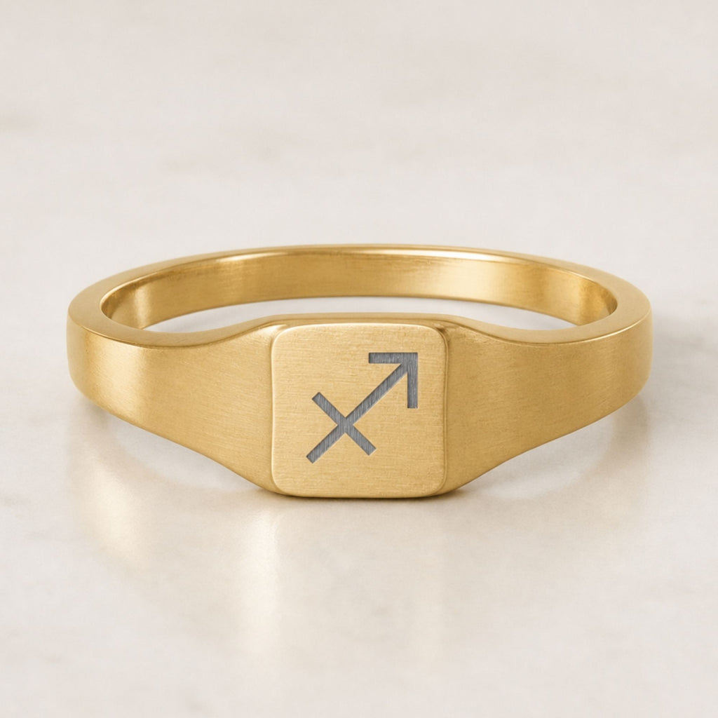 Sagittarius Ring, Zodiac Signet Ring, Square Signet Ring, Star Signet Ring