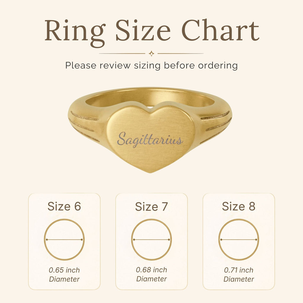 Sagittarius Ring, Star Signet Ring, Heart Signet Ring, Zodiac Signet Ring