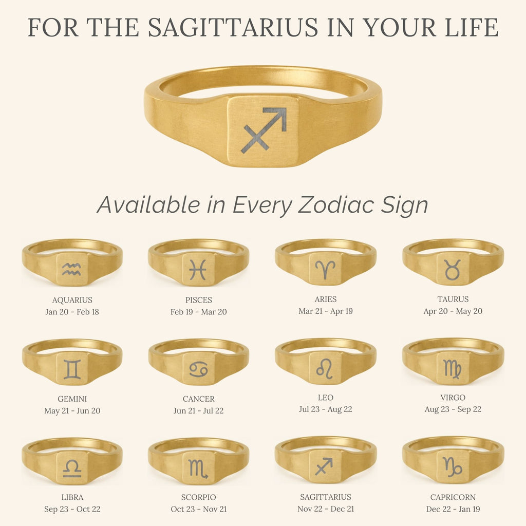 Sagittarius Ring, Zodiac Signet Ring, Square Signet Ring, Star Signet Ring