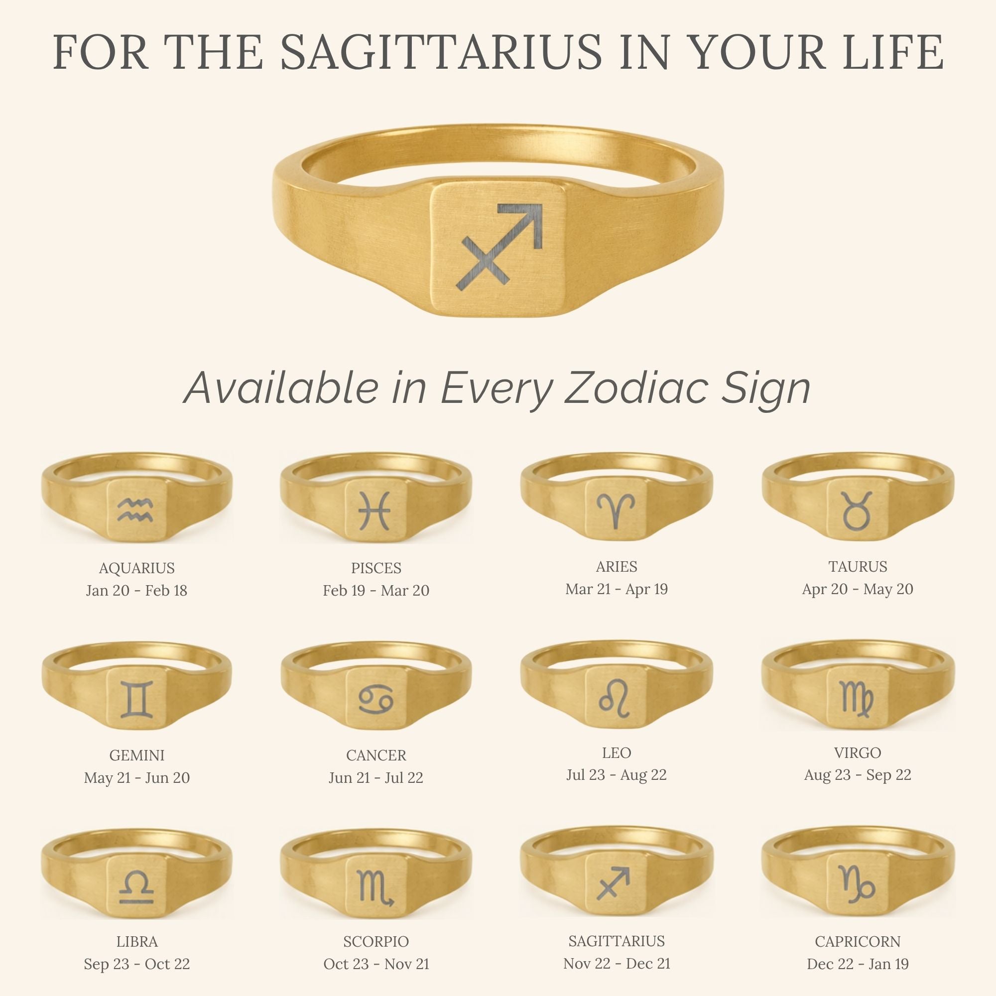 Sagittarius Ring, Zodiac Signet Ring, Square Signet Ring, Star Signet Ring