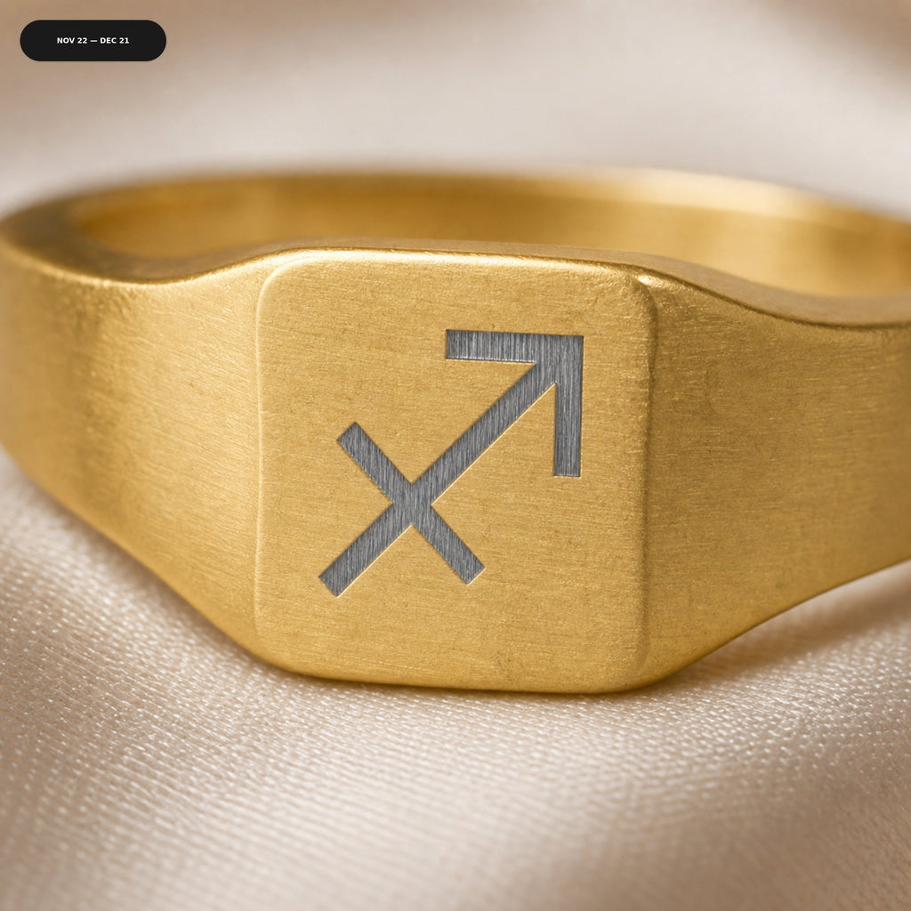 Sagittarius Square Ring - zodiac engraved pendant with date range