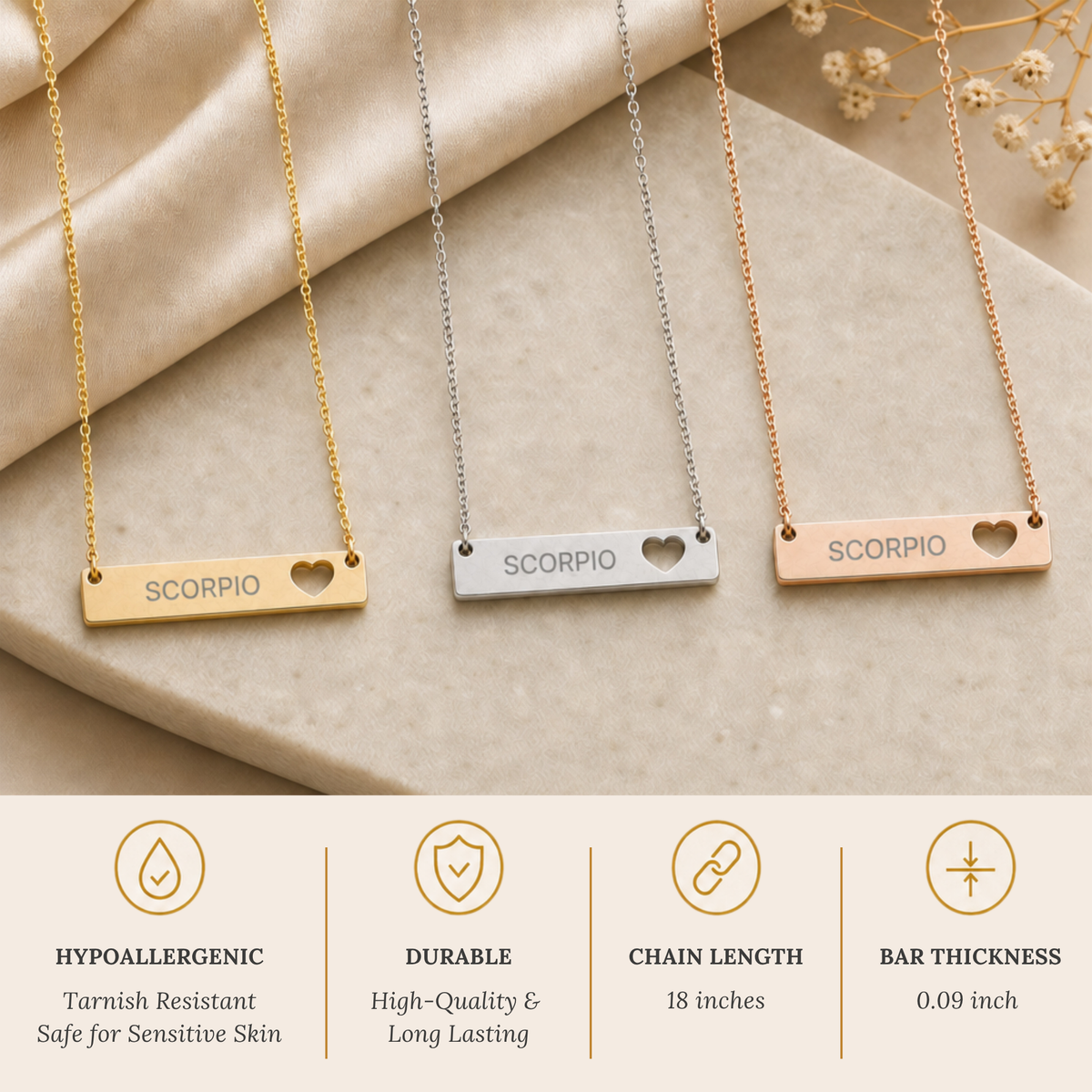 Scorpio Gift For Her, Scorpio Pendant, Zodiac Bar Necklace, Birth Sign Necklace